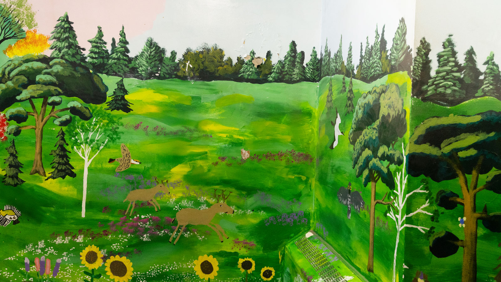 iconic painted mural in Brock Public School hallway